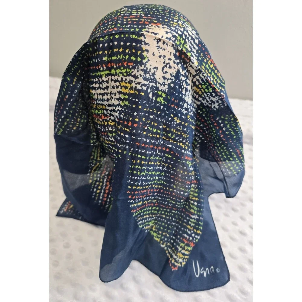 Vera Neumann Vintage Scarf Modernist Botanical Lily Dot Navy Background Abstract